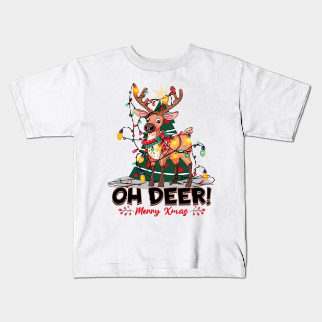 Oh Deer! Christmas Reindeer Kids T-Shirt by BankaiChu